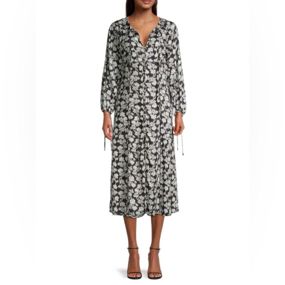 Rebecca Taylor ALICIA Floral Midi Long Sleeve Dress